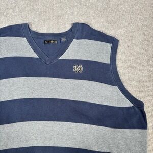 Vintage Notre Dame Fighting Irish Sweater Vest Mens XXL Blue Gray Striped Cotton